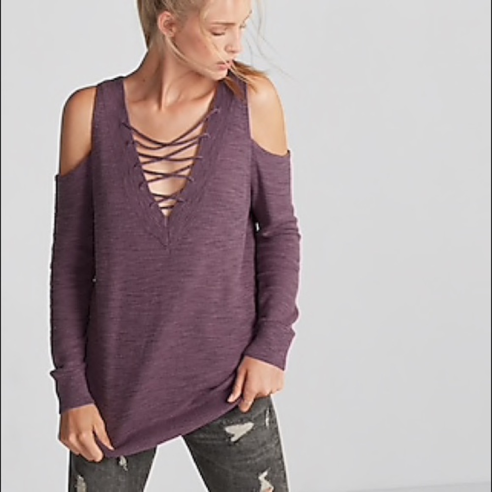 Like New Express Cut Out Shoulder Lace Up Sweater